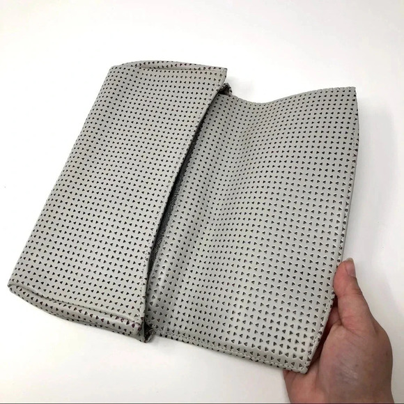LAUREN MERKIN June Triangle Magnetic Perforated Laser Cut Gray Clutch Purse - Picture 5 of 11